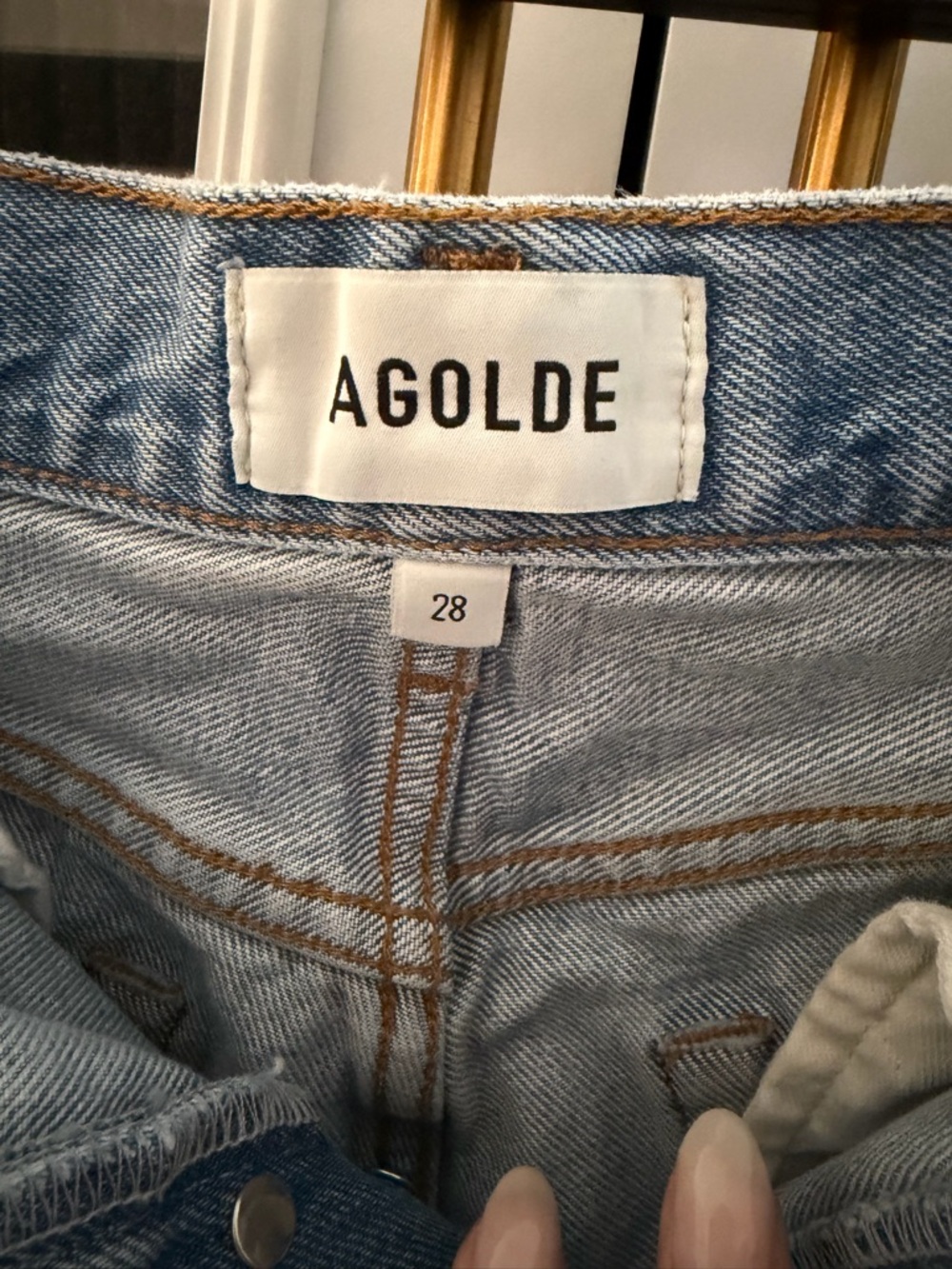 Agolde Light Blue Parker mid length Cutoff Shorts - Picture 3 of 3